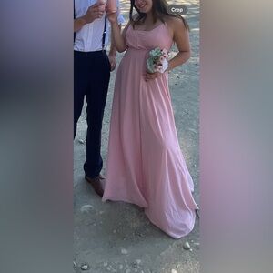 Blush Pink long floor-length modest flowy Bridesmaid dress